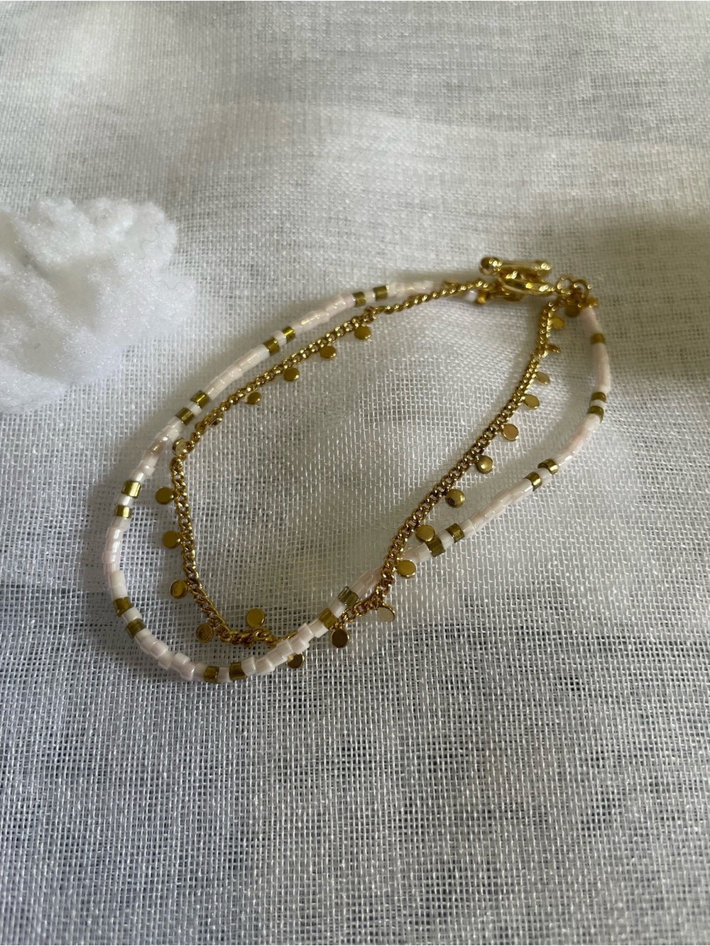 14k Gold-Plated American Eagle Beaded Two-Layer Bracelet